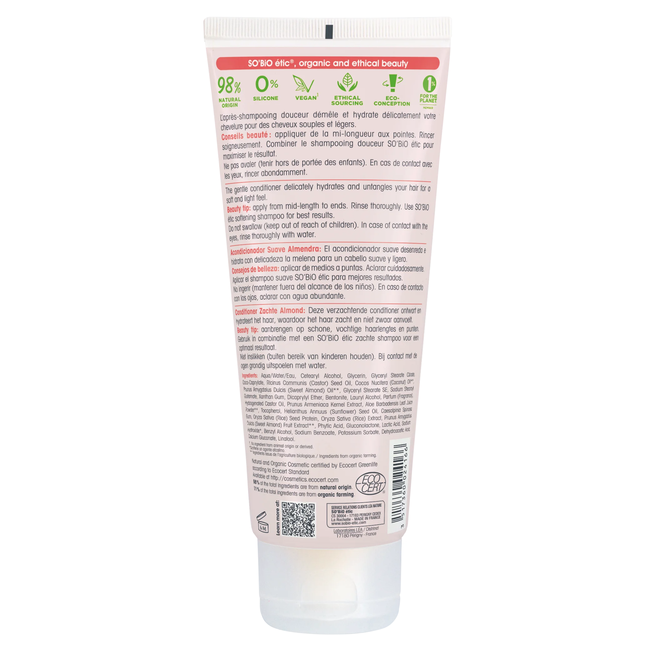 SO’BiO étic Après-shampooing BIO au lait d'amande et aux protéines de riz (200 ml) - pour tous types de cheveux