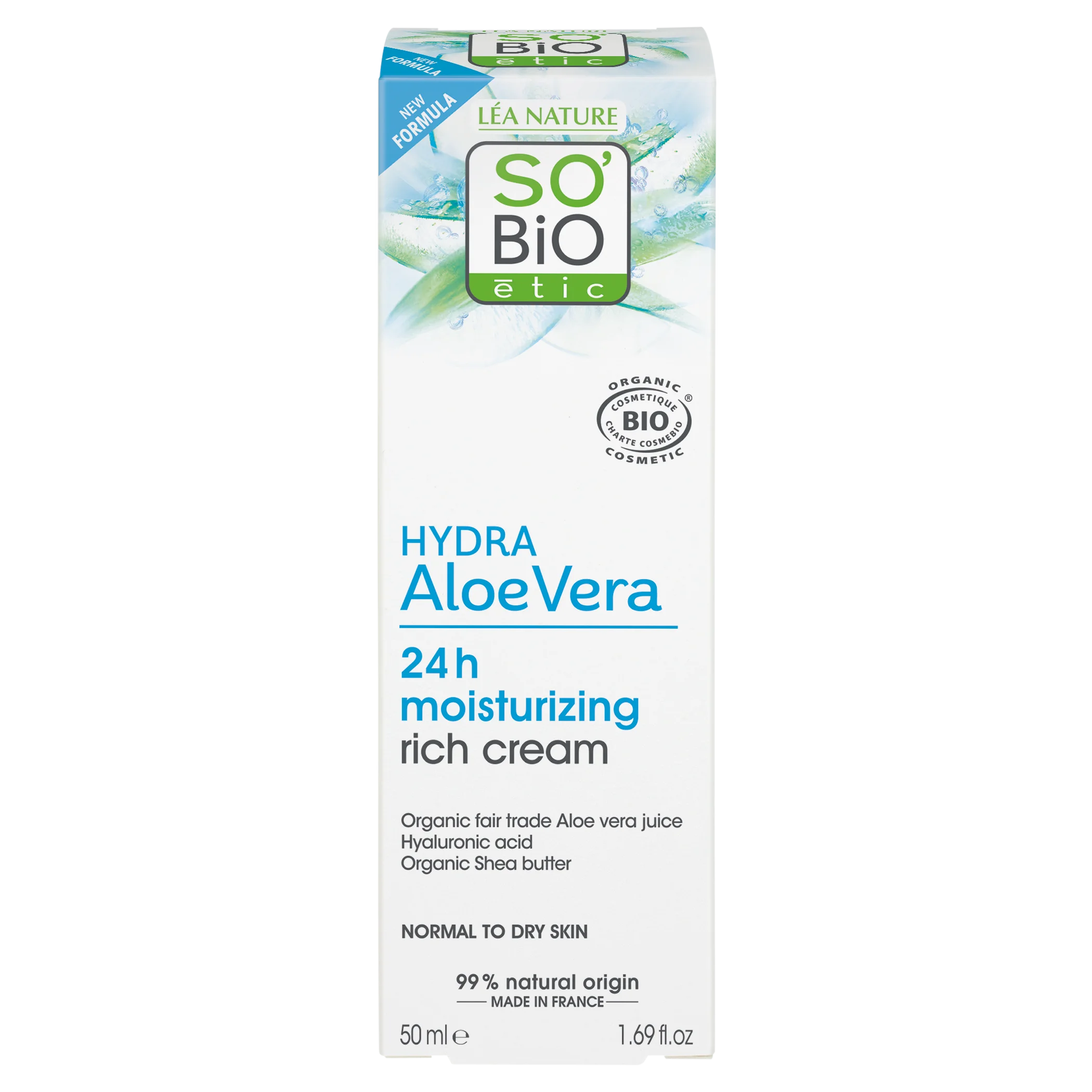 SO’BiO étic Crème de jour richement hydratante à l’Aloe vera BIO (50 ml) - à l’acide hyaluronique