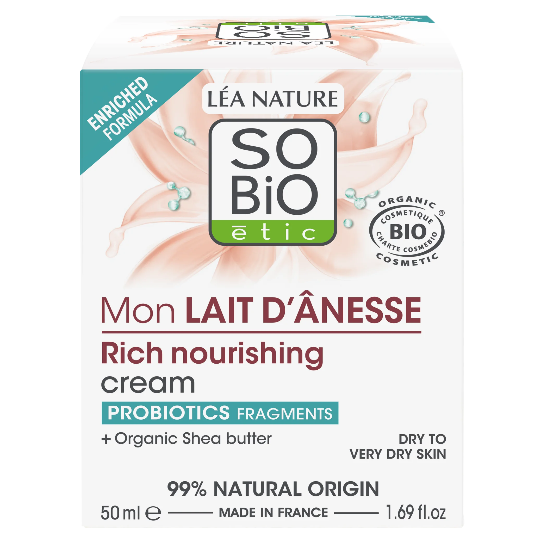 SO’BiO étic Crème richement nourrissante au lait d’ânesse BIO (50 ml) - pour peaux très sèches