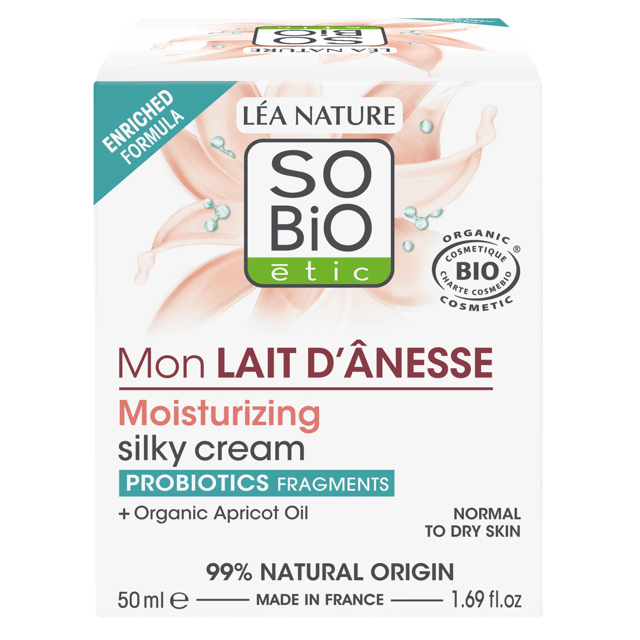 SO’BiO étic Crème hydratante soyeuse au lait d’ânesse BIO (50 ml) - pour tous types de peau, y compris les peaux sensibles