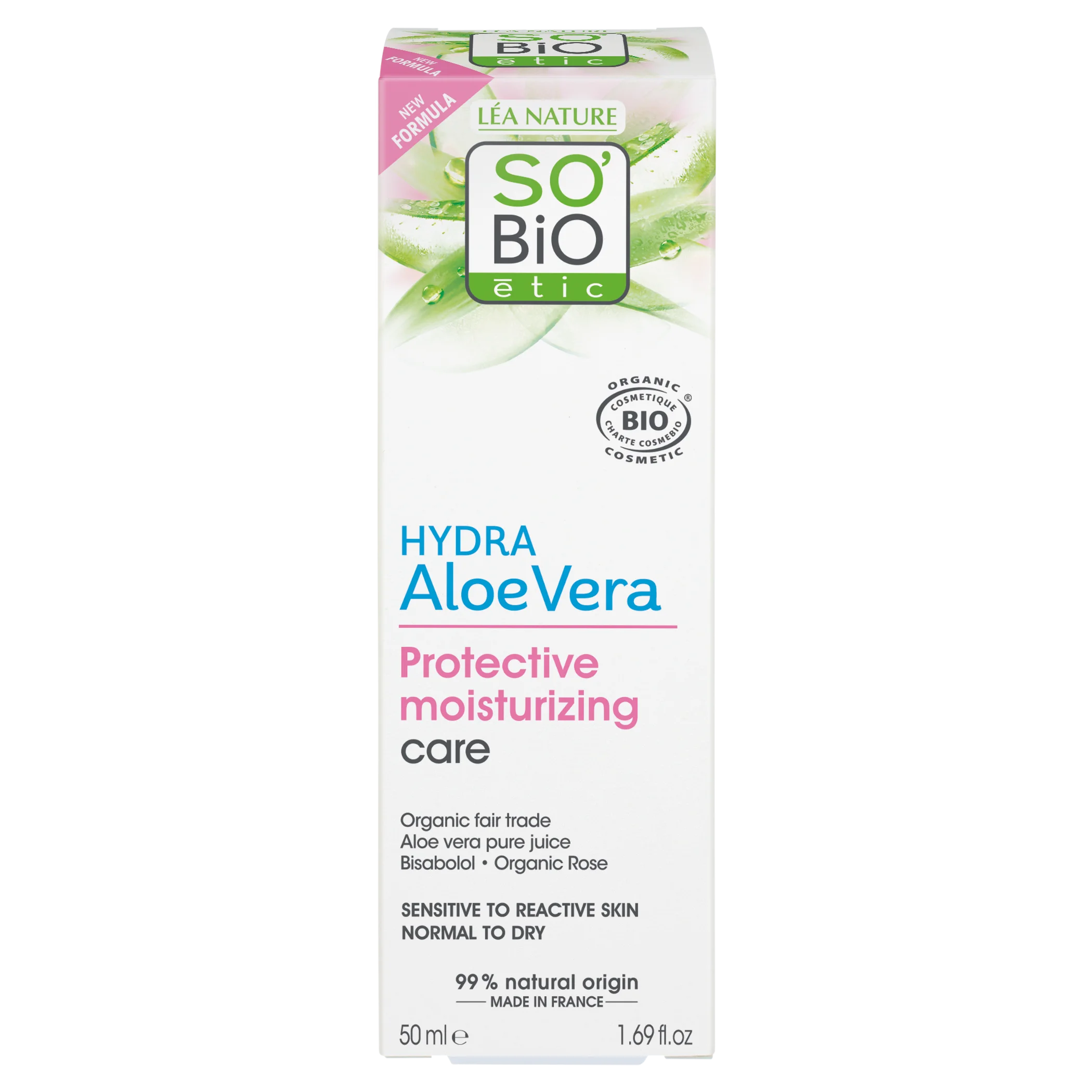 SO’BiO étic Crème protectrice pour peau sensible à l’Aloe vera 5-en-1 BIO (50 ml) - hydrate et apaise la peau