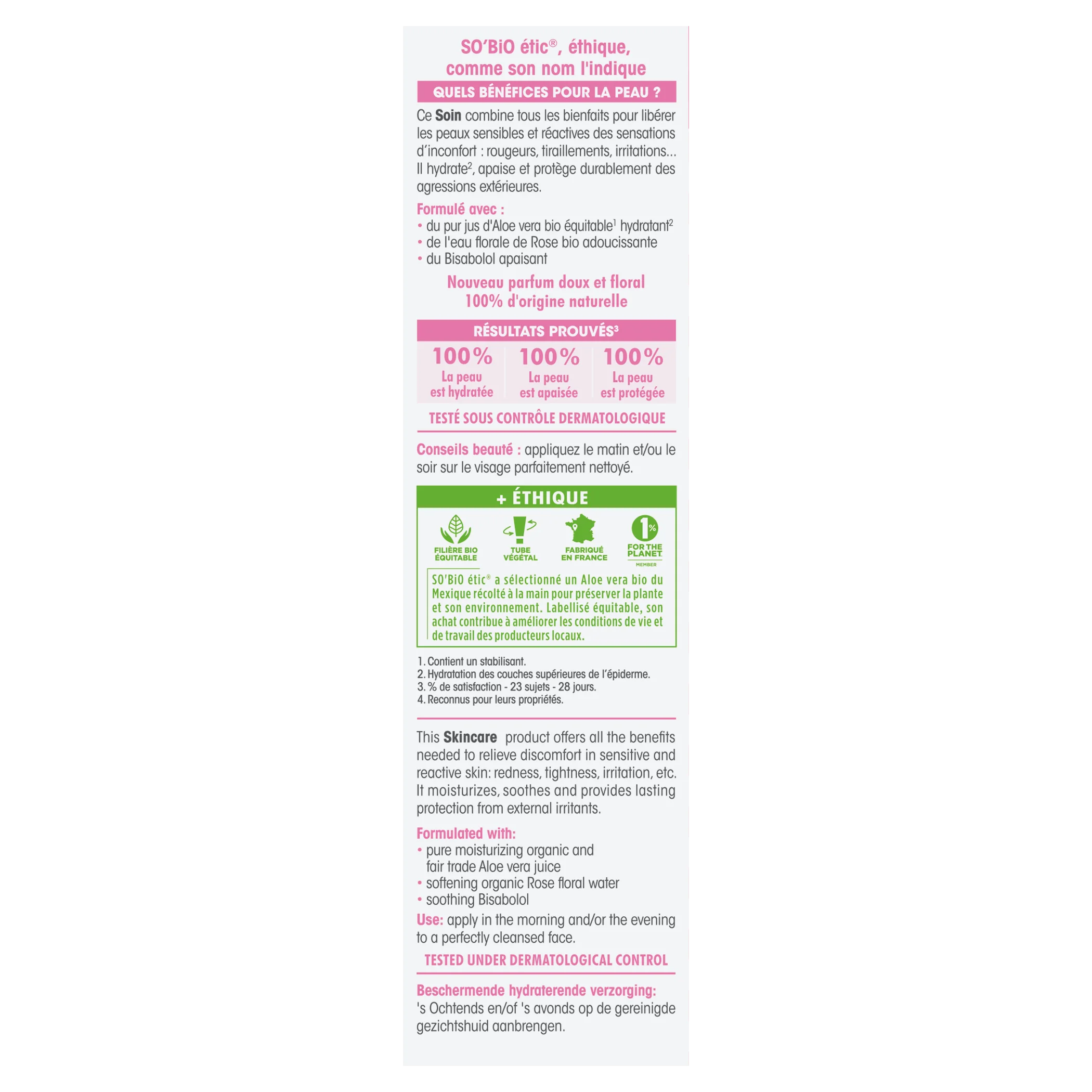 SO’BiO étic Crème protectrice pour peau sensible à l’Aloe vera 5-en-1 BIO (50 ml) - hydrate et apaise la peau