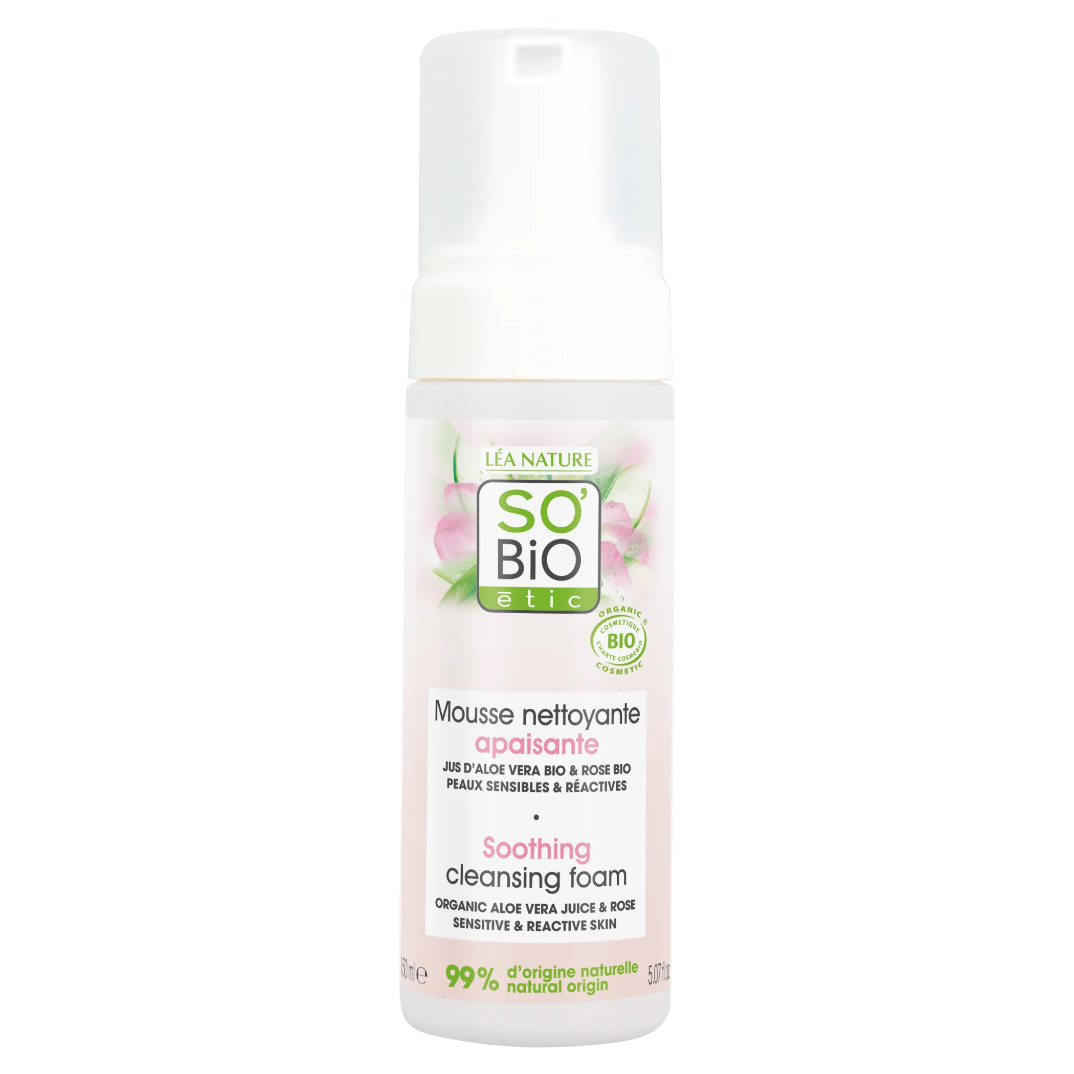 SO’BiO étic Mousse nettoyante apaisante Aloe Vera BIO (150 ml) - enrichie en eau de rose
