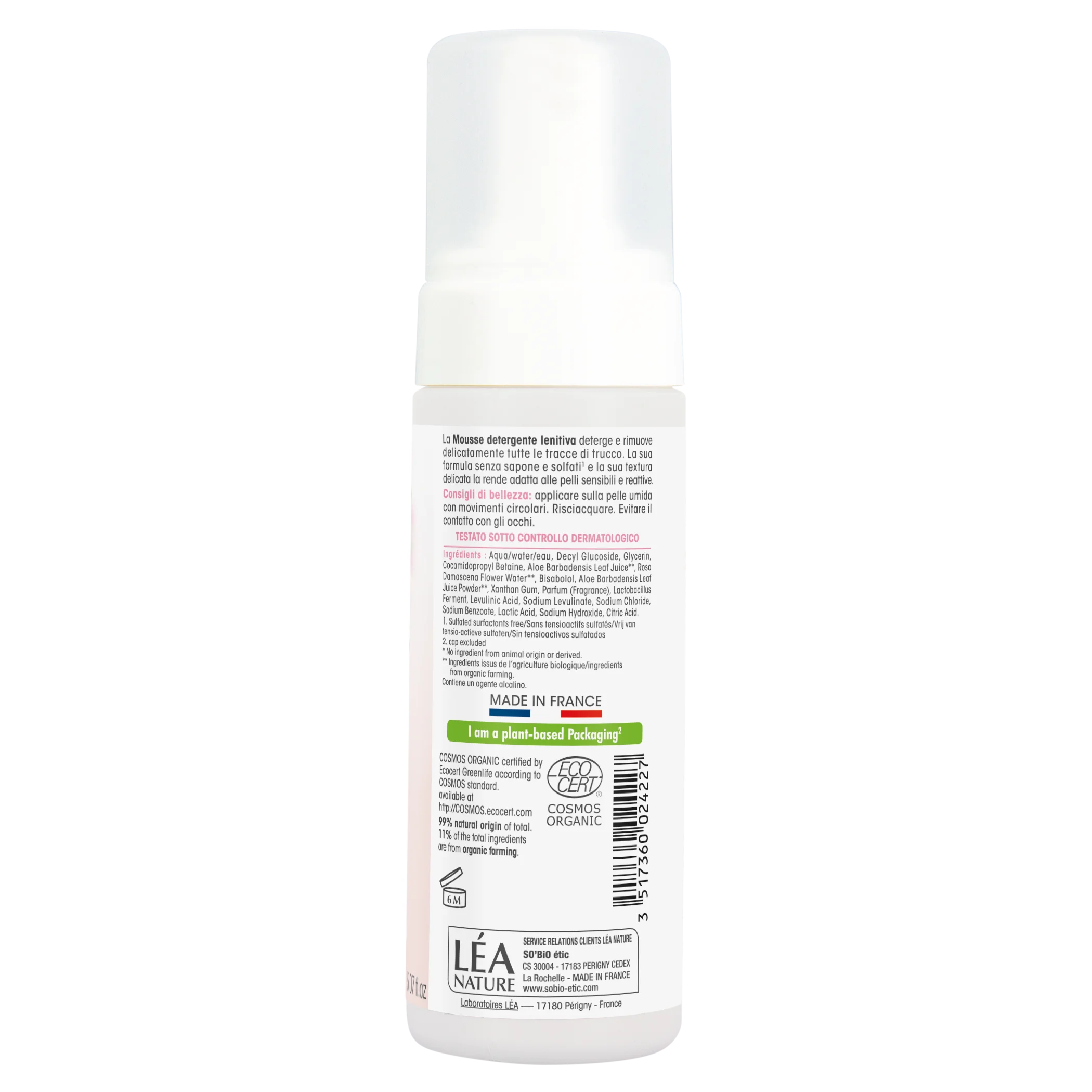 SO’BiO étic Mousse nettoyante apaisante Aloe Vera BIO (150 ml) - enrichie en eau de rose