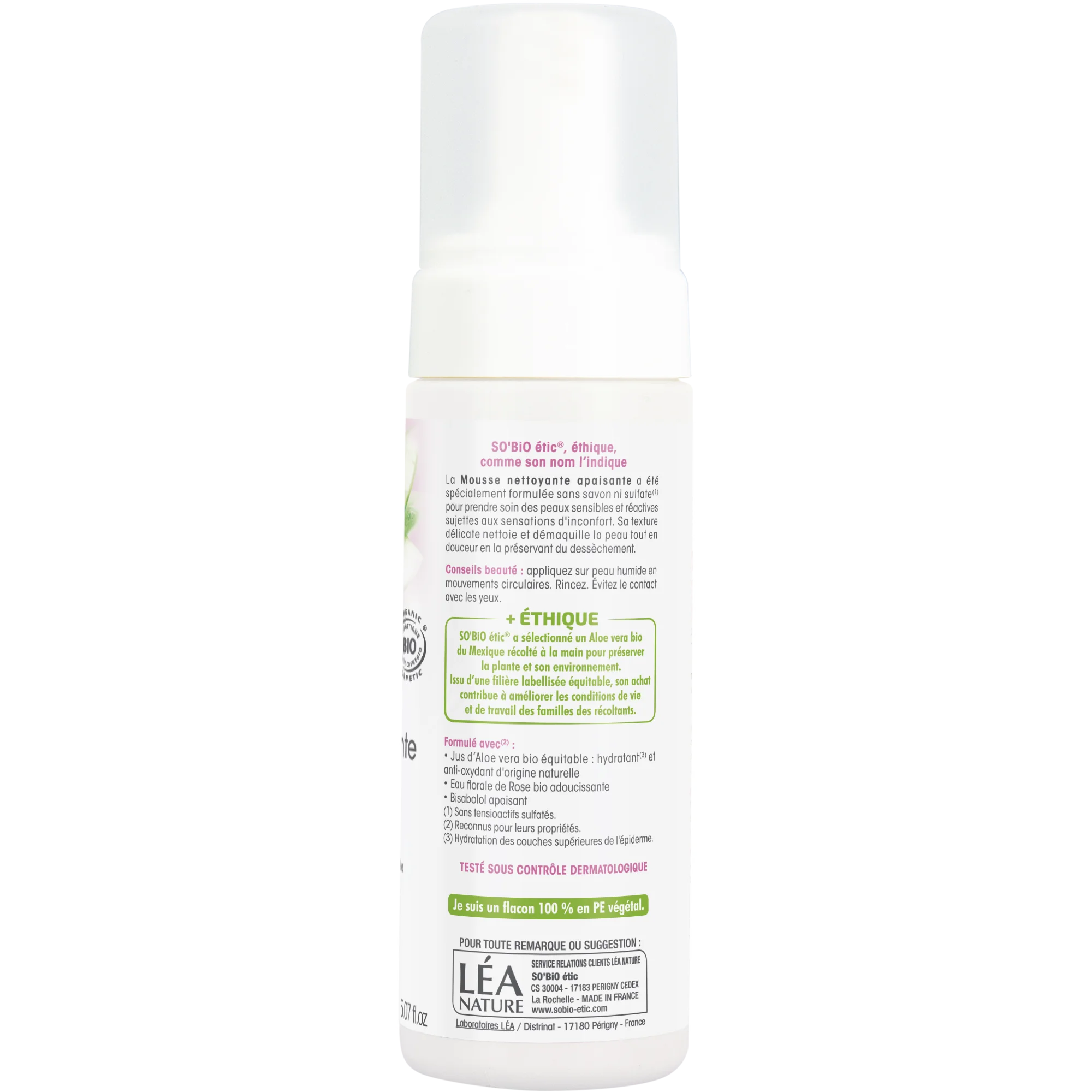 SO’BiO étic Mousse nettoyante apaisante Aloe Vera BIO (150 ml) - enrichie en eau de rose