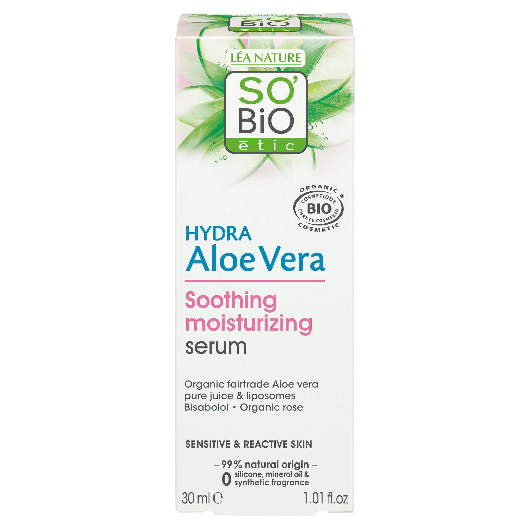 SO’BiO étic Sérum visage à l’Aloe vera - apaisement et hydratation pour peaux sensibles BIO (30 ml) - hydrate, apaise et illumine