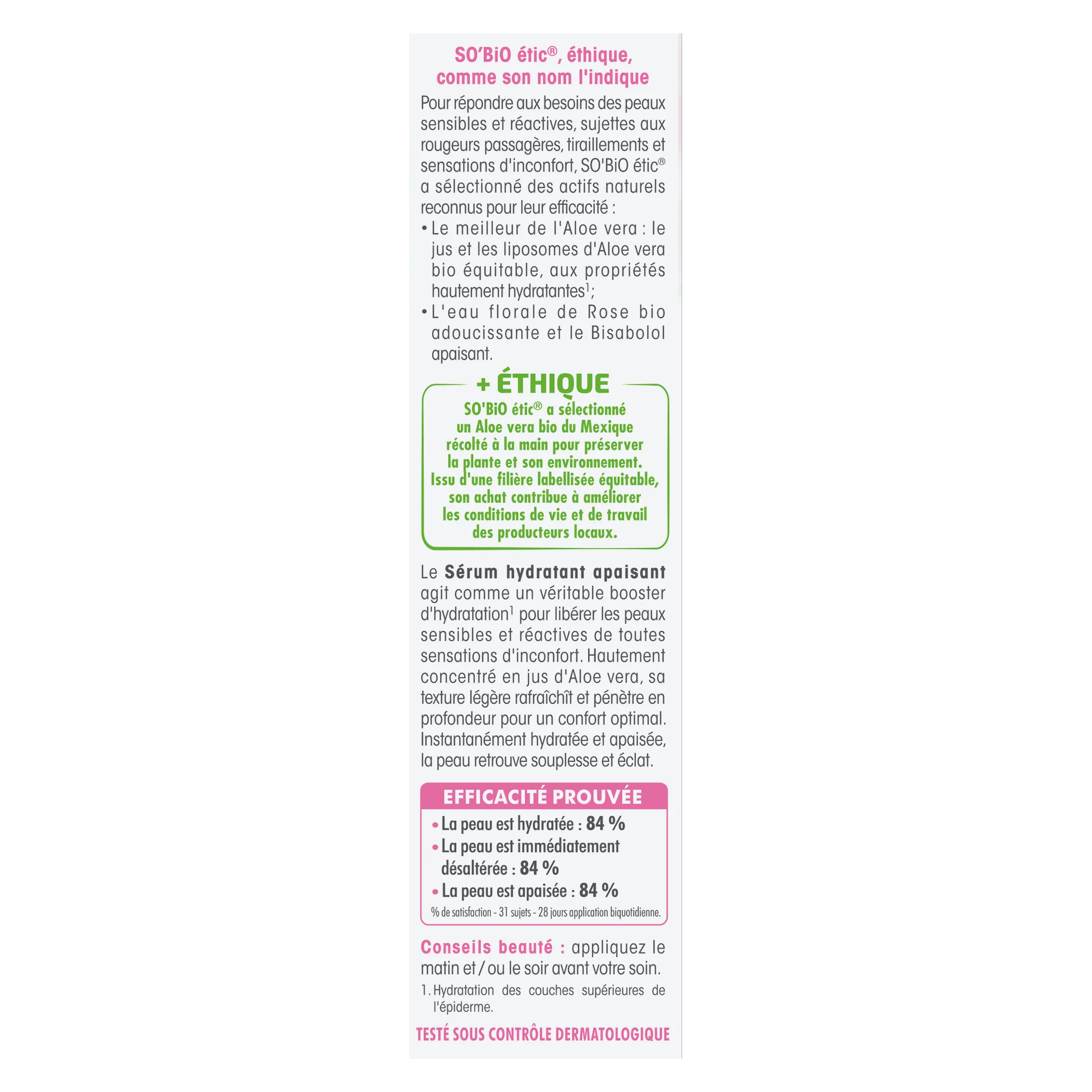 SO’BiO étic Sérum visage à l’Aloe vera - apaisement et hydratation pour peaux sensibles BIO (30 ml) - hydrate, apaise et illumine