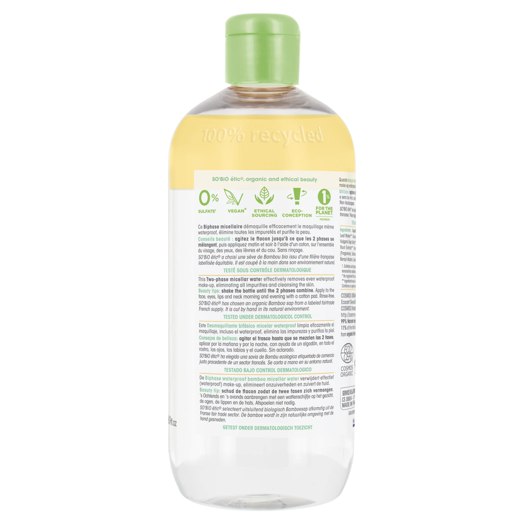 SO’BiO étic Eau micellaire biphasée - Pur BAMBOO BIO (500 ml) - au bambou et à la moringa biologiques