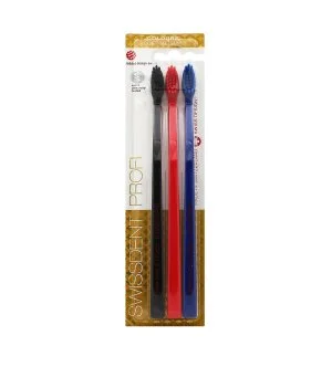 Swissdent Profi Colours brosses à dents souples-médium 3 pièces Noir, Rouge, Bleu