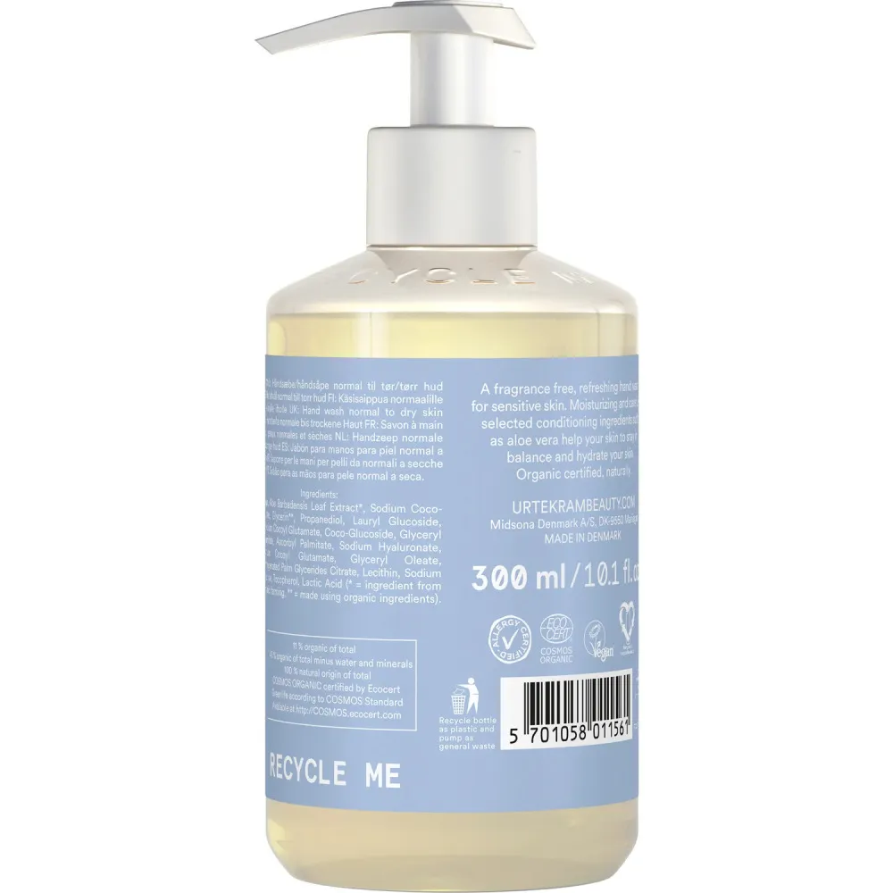 Urtekram Savon liquide pour les mains sans parfum 300ml BIO, VEG