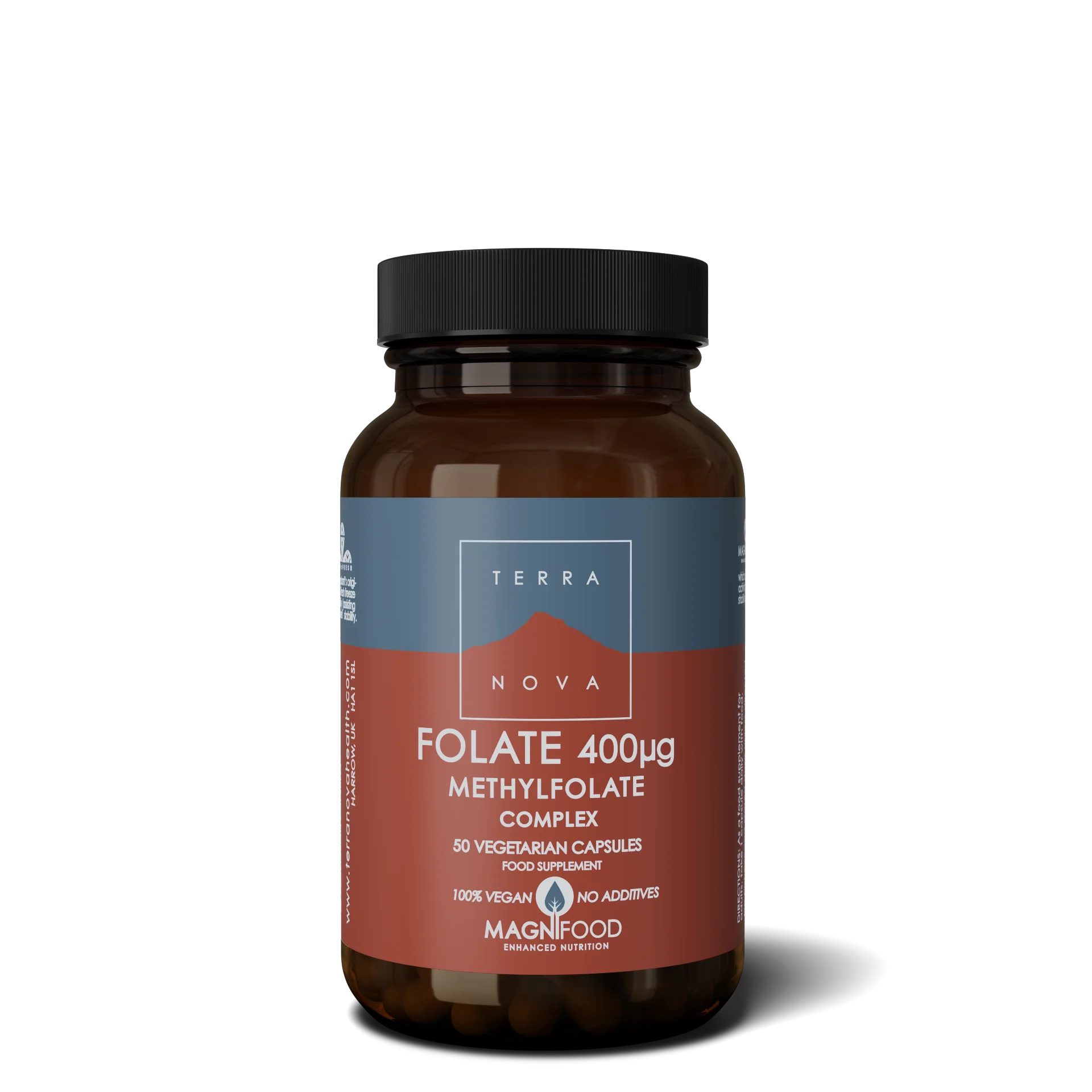 Terranova Health Folate (Méthylfolate) 400 µg Complexe (50 gélules) - forme naturelle d'acide folique