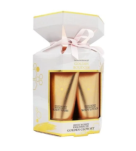 Golden Boudoir coffret cadeau gel douche + lait pour le corps 50 ml + éponge de douche