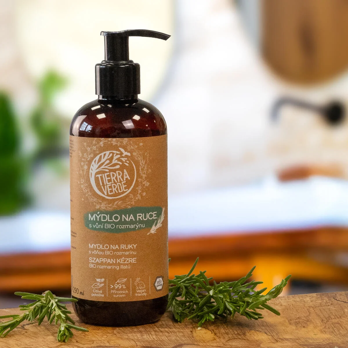 Tierra Verde Savon liquide pour les mains - BIO Romarin 290 ml - avec plantain bio tchèque