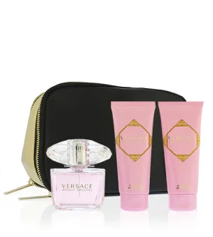 Coffret cadeau Versace Bright Crystal pour femme eau de toilette 90 ml + lait corporel 100 ml + gel douche 100 ml + trousse de toilette