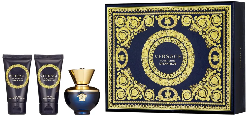 Coffret cadeau Versace Dylan Blue Pour Femme pour femmes eau de parfum 50 ml + lait corporel 50 ml + gel douche 50 ml 50 ml + tělové mléko 50 ml + sprchový gel 50 ml