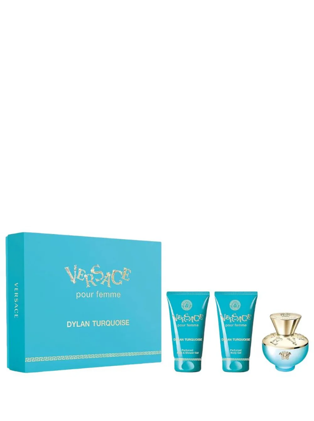 Coffret cadeau Versace Dylan Turquoise pour femmes eau de toilette 50 ml + gel douche 50 ml + lait corporel 50 ml 50 ml + sprchový gel 50 ml + tělové mléko 50 ml