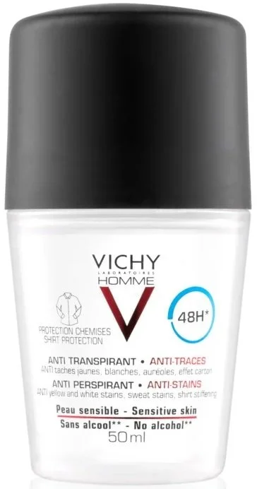 Homme 48h antitranspirant contre les taches blanches et jaunes pour hommes 50 ml