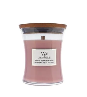 WoodWick Pressed Blooms & Patchouli bougie parfumée à mèche en bois 275 g