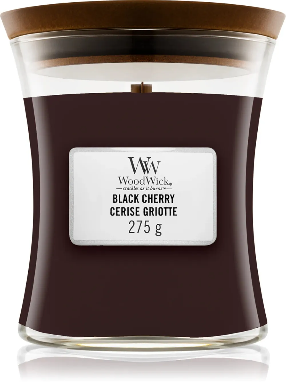 Bougie parfumée WoodWick Black Cherry avec mèche en bois 275 g
