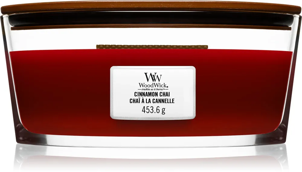 Bougie parfumée WoodWick Cinnamon Chai avec mèche en bois 453,6 g