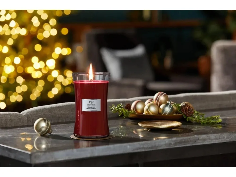 Bougie parfumée WoodWick Cinnamon Chai avec mèche en bois 609,5 g