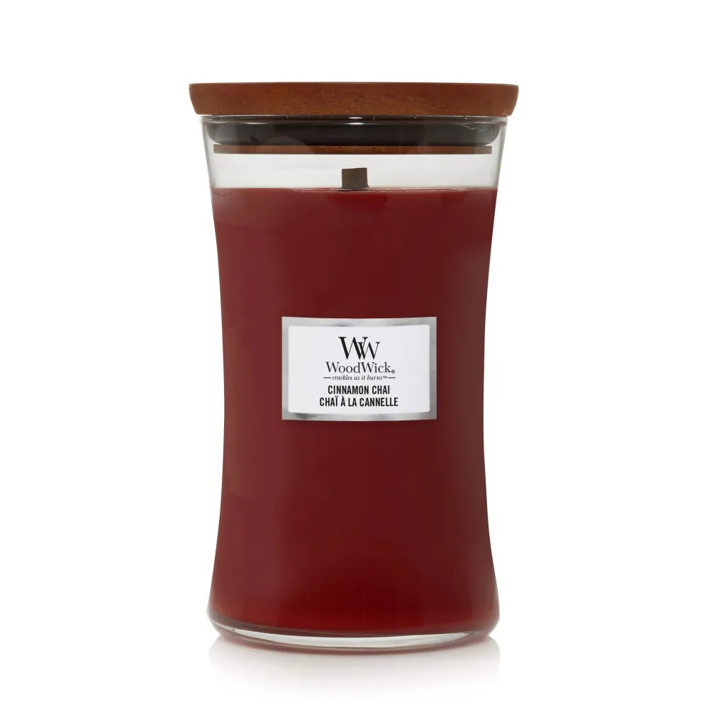 Bougie parfumée WoodWick Cinnamon Chai avec mèche en bois 609,5 g