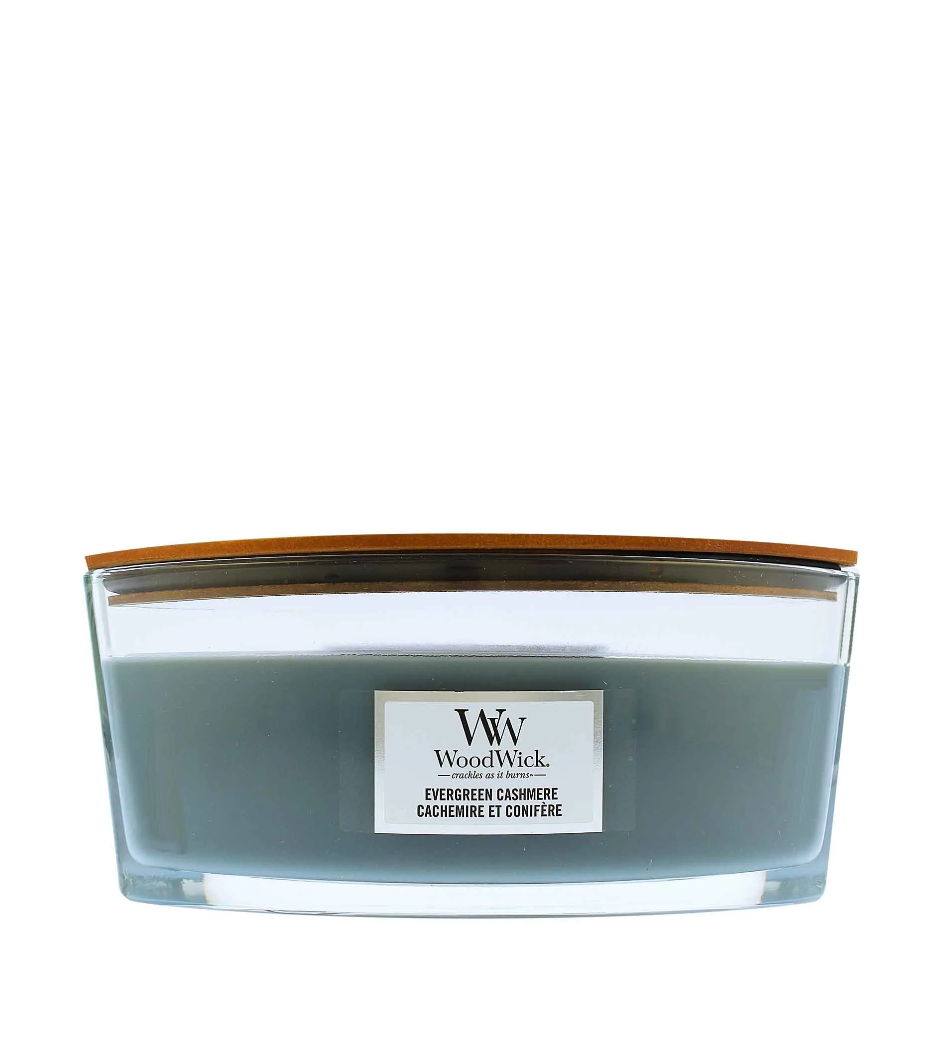 Bougie parfumée WoodWick Evergreen Cashmere avec mèche en bois pour hommes