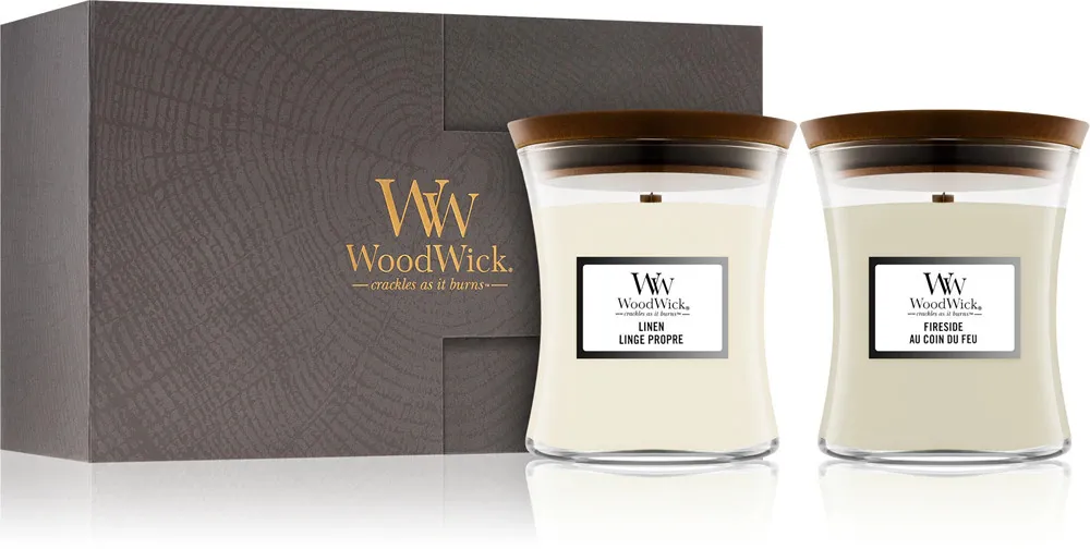 Coffret cadeau WoodWick Fireside, Linen WoodWick Fireside, Linen dárková sada