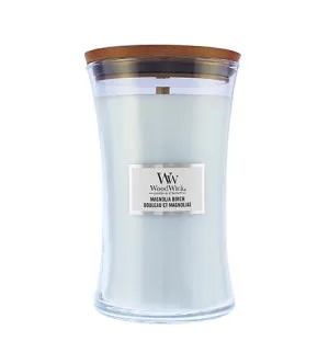 WoodWick Magnolia Birch bougie parfumée avec une mèche en bois pour homme