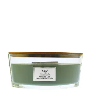 Bougie parfumée WoodWick Mint Leaves & Oak avec mèche en bois 453,6 g