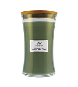 Bougie parfumée WoodWick Mint Leaves & Oak avec mèche en bois pour hommes
