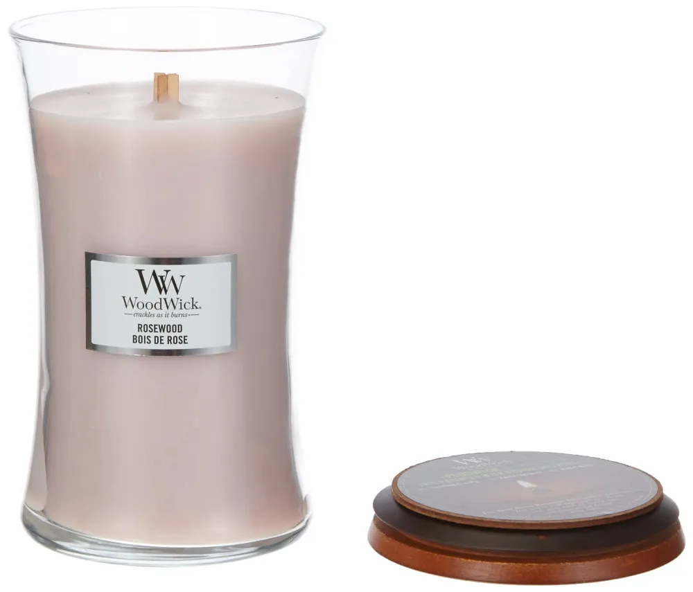 Bougie parfumée WoodWick Rosewood avec mèche en bois 275 g