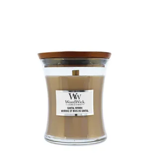 Bougie parfumée WoodWick Santal Myrrh avec mèche en bois pour homme
