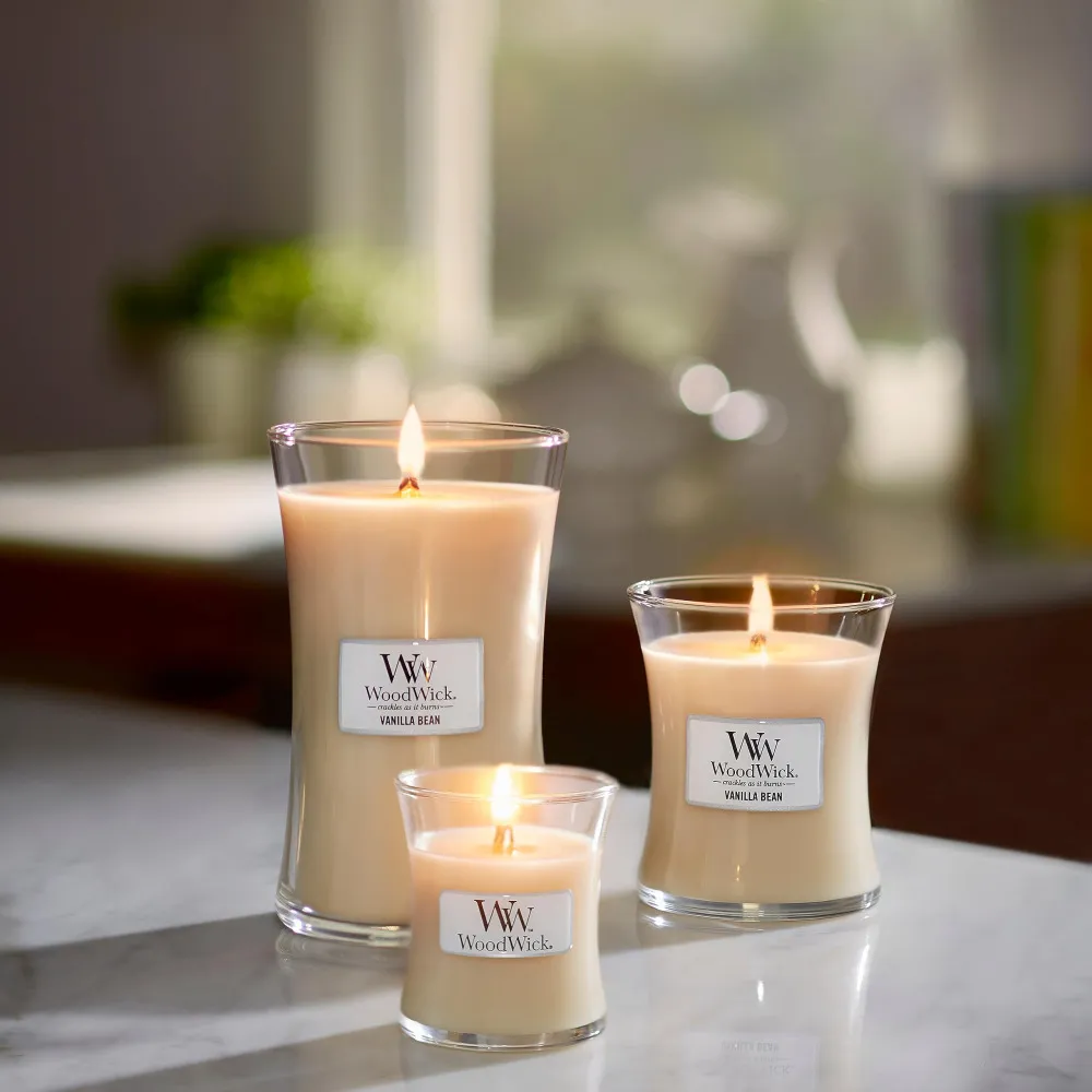 Bougie parfumée WoodWick Vanilla Bean avec mèche en bois 275 g