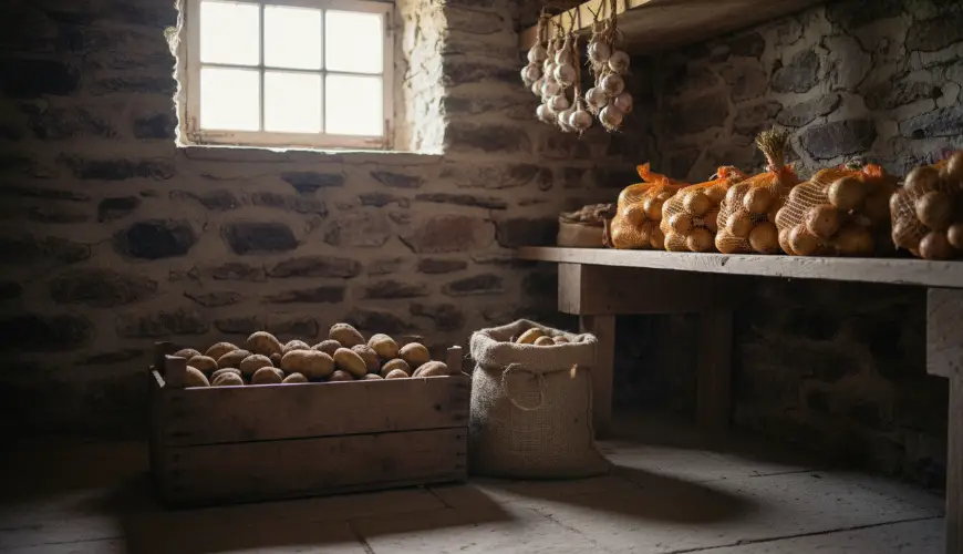 # Správné skladování cibule, česneku a brambor, aby nerašily

Translated to French:

# Bonne conserv