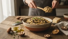 Salé porridge d'avoine aux champignons comme alternative saine au risotto